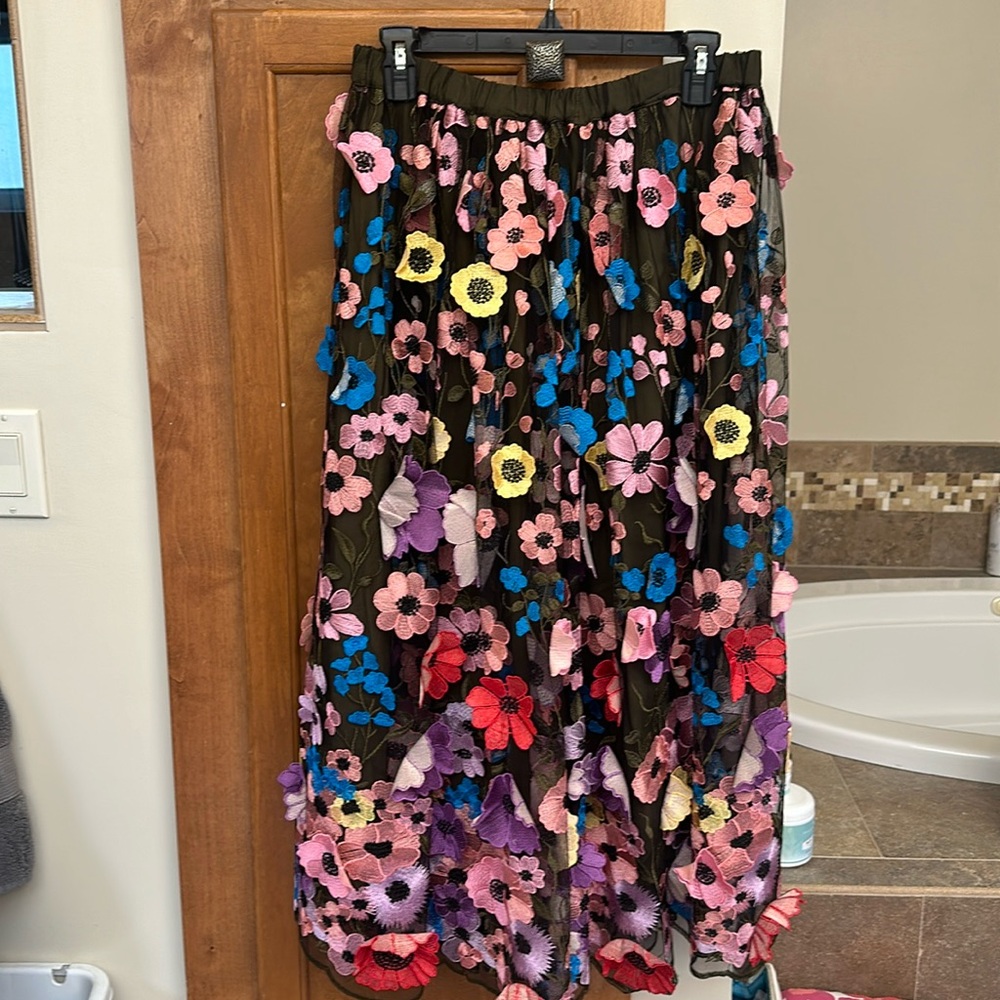 Maeve embroidered flower skirt